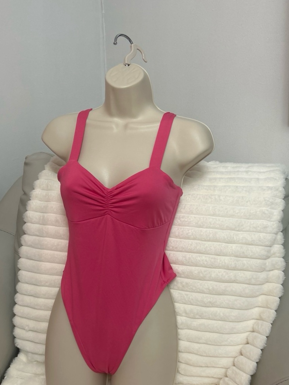 Women's Hot Pink Ruched Front Bodysuit